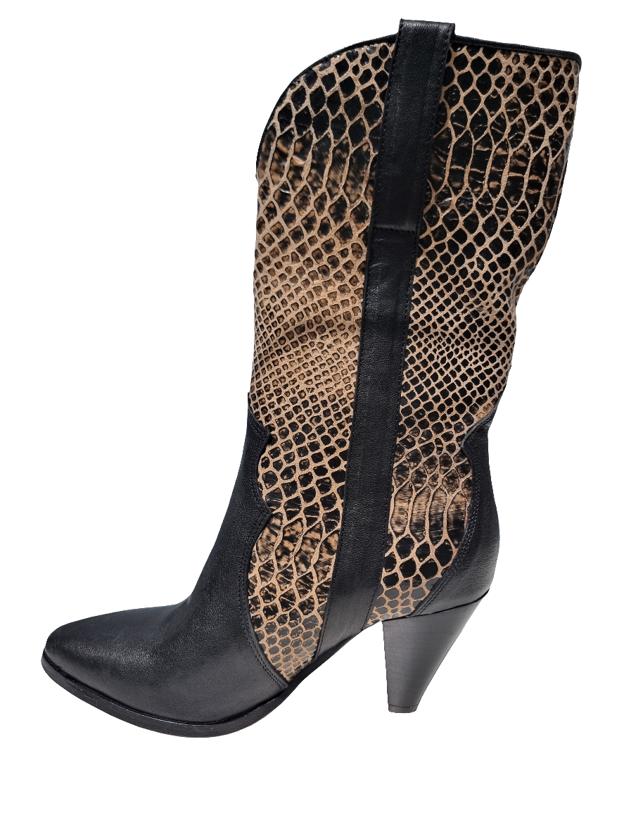 Stivale texano in pelle nero pitonato