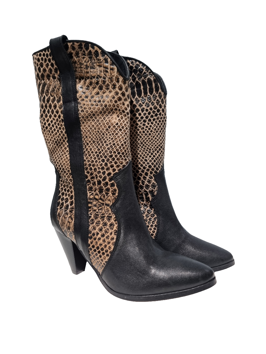 Stivale texano in pelle nero pitonato