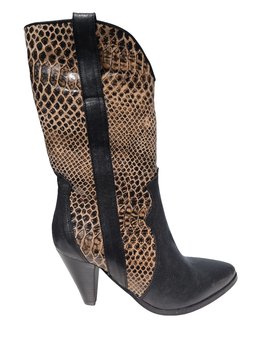 Stivale texano in pelle nero pitonato