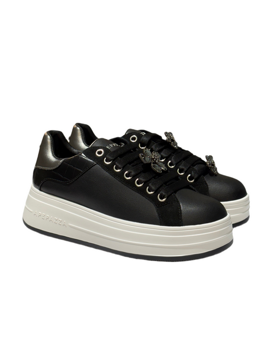 Sneakers nera fiorellino Apepazza