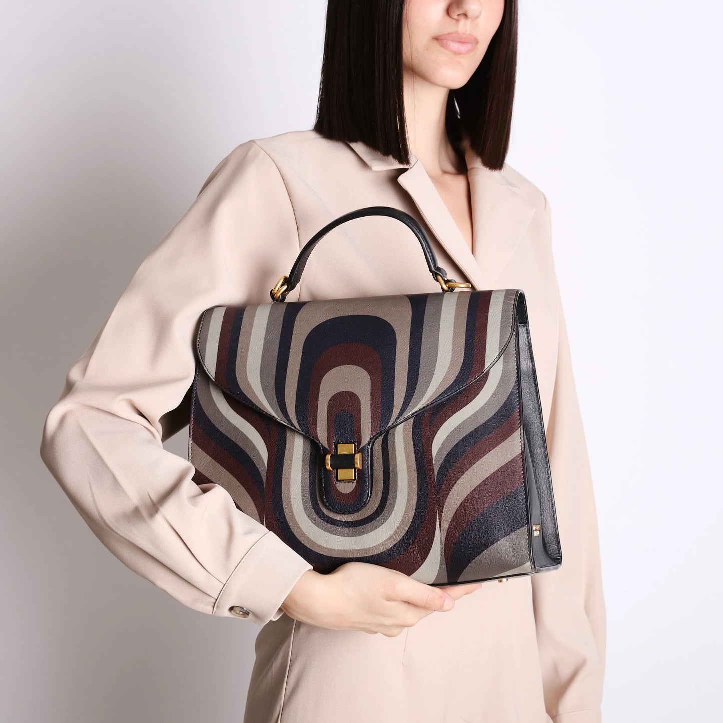 Borsa a mano grande Grace con stampa geometrica colore fango Tosca Blu