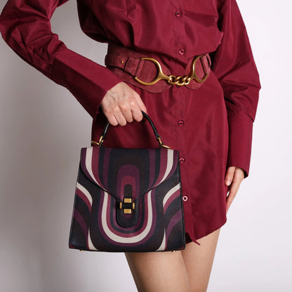 Borsa a mano media Grace con stampa geometrica colore bordeaux Tosca Blu