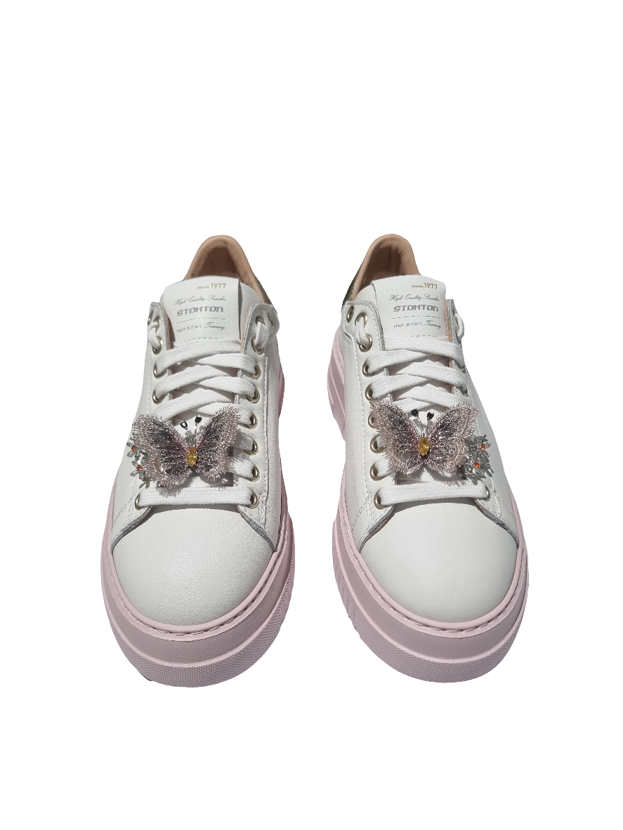 Sneakers Stokton butterfly rosa in pelle
