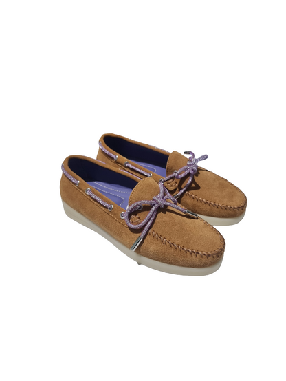 Mocassino Stokton camoscio cuoio laccio viola