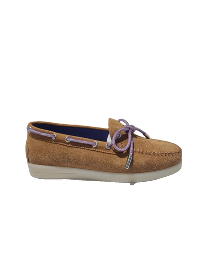 Mocassino Stokton camoscio cuoio laccio viola