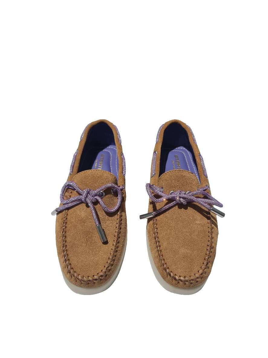 Mocassino Stokton camoscio cuoio laccio viola