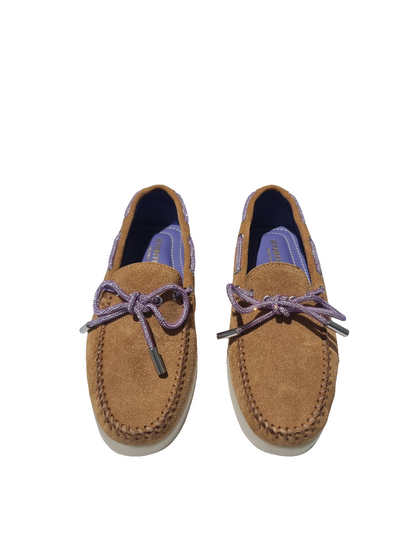 Mocassino Stokton camoscio cuoio laccio viola