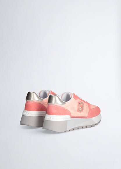 Sneakers in suede e brighty mesh rosa Liu-Jo