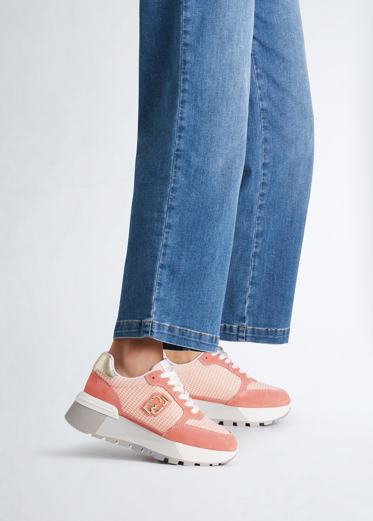 Sneakers in suede e brighty mesh rosa Liu-Jo