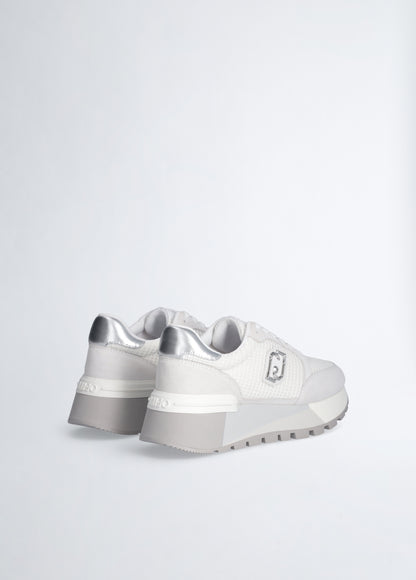 Sneakers in suede e brighty mesh bianca Liu-Jo