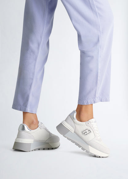Sneakers in suede e brighty mesh bianca Liu-Jo